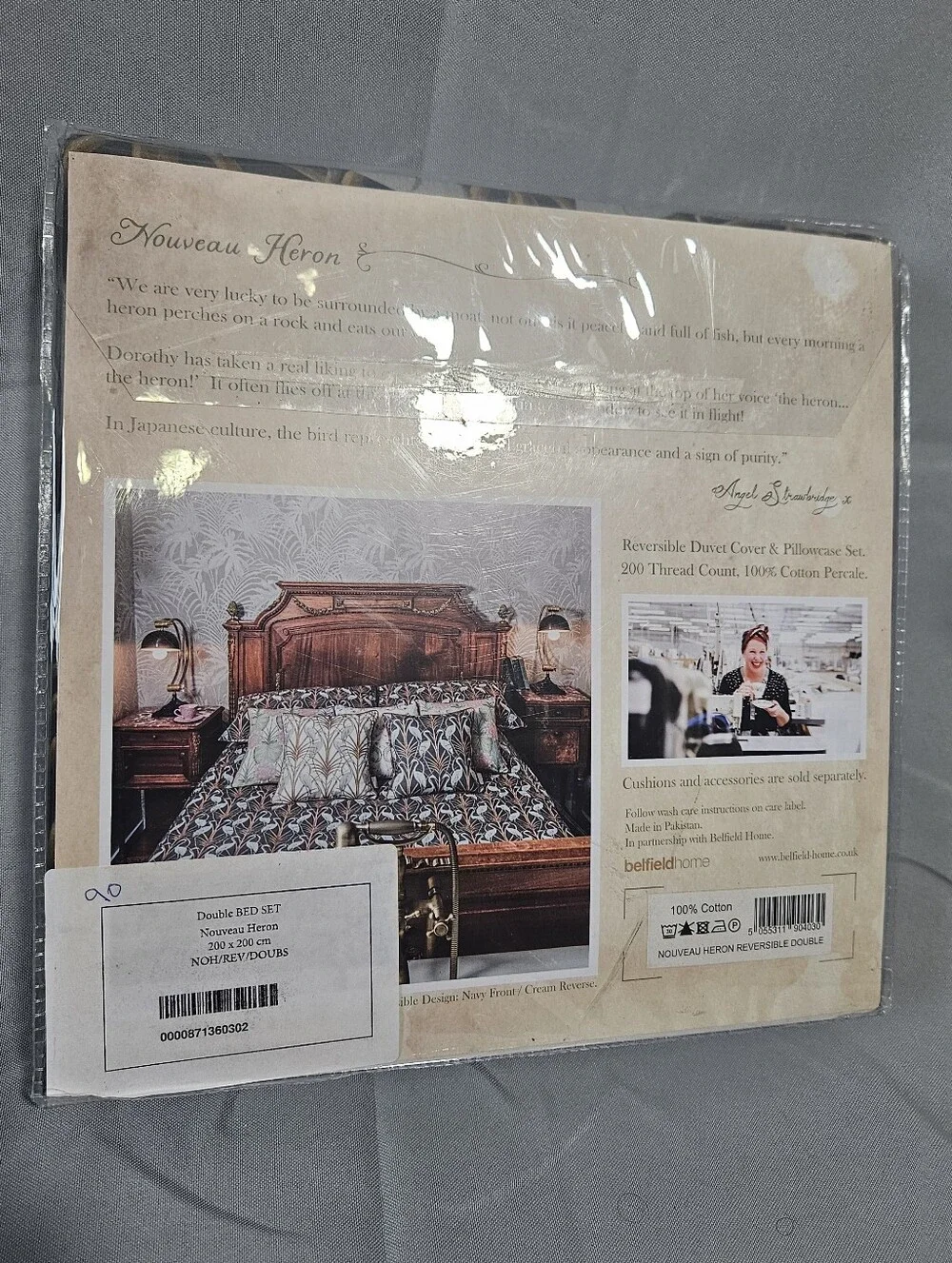 The Chateau Nouveau Heron Duvet Cover Art Deco Cotton Double Bed Reversible Set